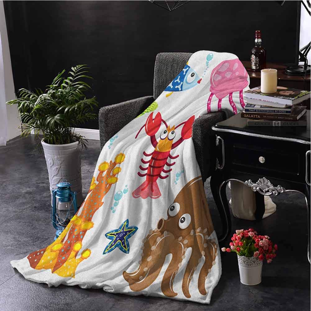 SSKJTC Pink Blanket Toddler Under The Sea Wildlife Theme Funny Creatures in Cartoon Style Fun Ocean Aquarium Multicolor Bedroom Dorm Sofa Baby Cot Beach W54 xL72