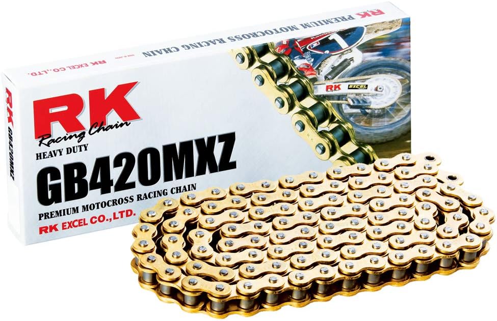 RK Racing Chain GB420MXZ-104 (420 Series) Gold 104 Link Heavy Duty MX/SX Racing Non O-Ring Chain with Connecting Link