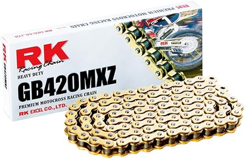 RK Racing Chain GB420MXZ-102 - Cadena de 102 eslabones de oro resistente con eslabón conector, el paquete puede variar