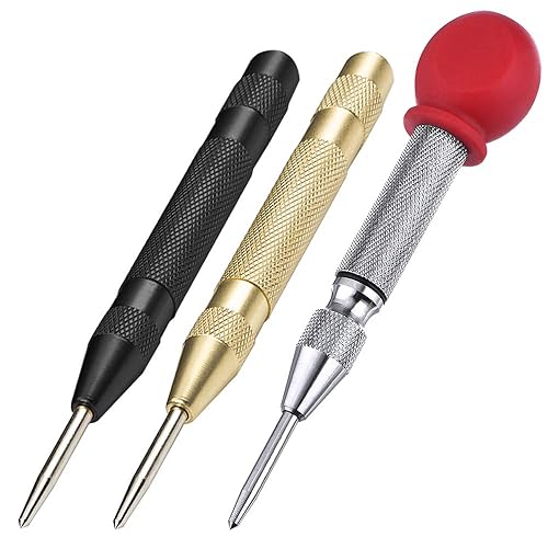 AFUNTA 3 Pcs punzón central automático tool, 5 Pulgadas Latón Muelle Cargado Crushing Mano Herramienta con Cojín Cap y Impacto Ajustable - Oro,