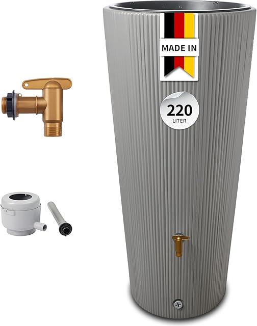 4rain 4rain Vaso 2in1 Decor Regentonne 220 Liter zinkgrau inkl. Kunststoff-Auslaufhahn und Fallrohranschluss - schlanke Form f — Regenfässer