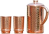 Pure Copper Ayurveda Pitcher and Tumbler Set - Hammered Design Jug with 2 Tumbers - 1