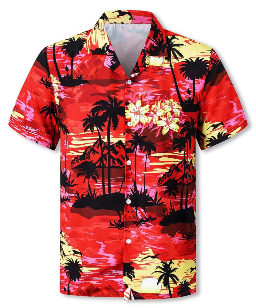 Cromoncent Hawaiian Shirt for Boy&amp;Men Short Sleeve Cuban Collar Tropical Holiday Summer Beach Shirts