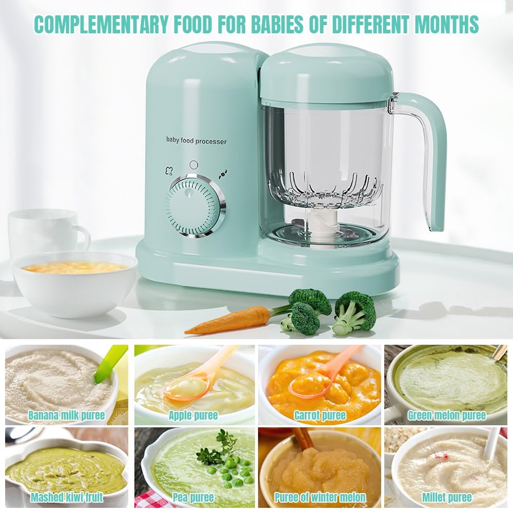 Robot Cuiseur Mixeur pour Bébés, Mixeur bébé Multifonctions avec Panier Vapeur Lame en acier Inoxydable 304 pour la Préparation de Purées Maison et de Fruits pour Bébé, Sans BPA
