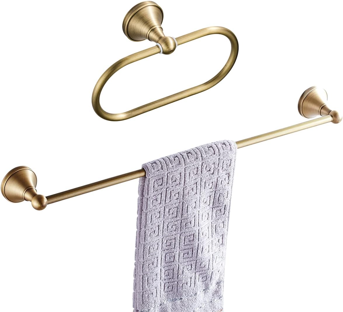 Flybath Oval Towel Ring and 22 Inch Towel Bar Set Wall Mounted Bathroom Accessories Antique Brass (Brushed Bronze)