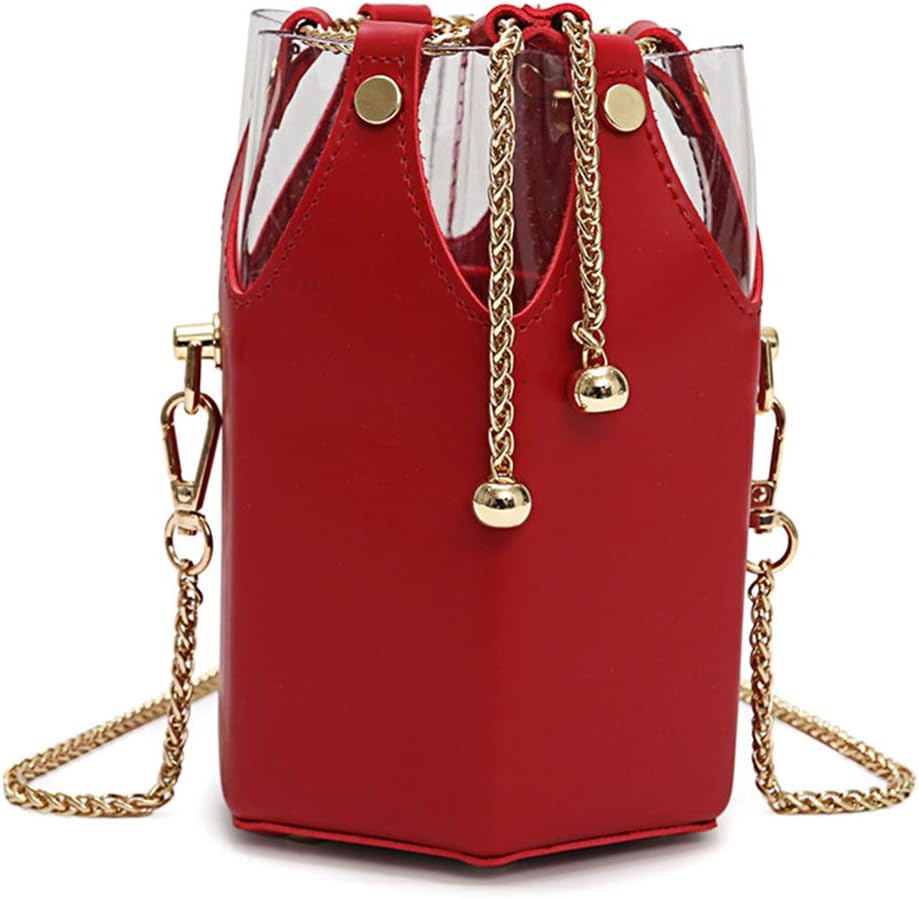 Women's Fashion Bucket bag Crossbody Bags Chain Strap Bag(A6773-Red)