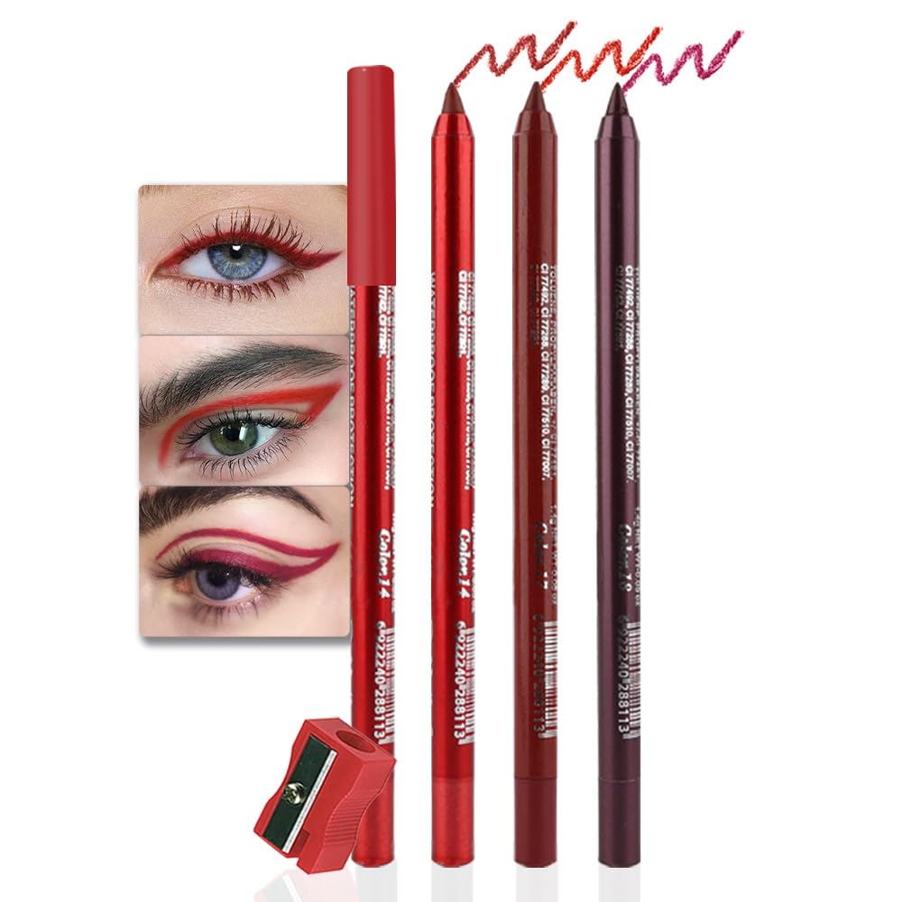 evpct3Pcs Red & Ruby Red & Wine Red Gel Glitter Eyeliner Pencils Set for Women Waterproof Smudge Proof lapiz de ojos delineador de ojos contra el agua Eye Liner Makeup 14 17 18