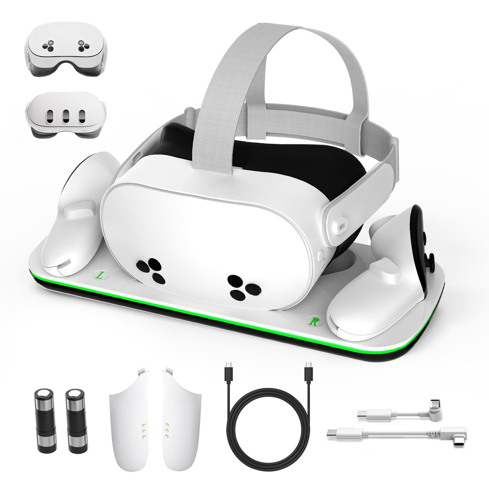 KASTWAVE Charging Dock for Meta Quest 3/3S, VR Charging Station with LED Indicator, Dual Charging Station for Controllers & Headset, Fast Charger Stand for 3 Controllers