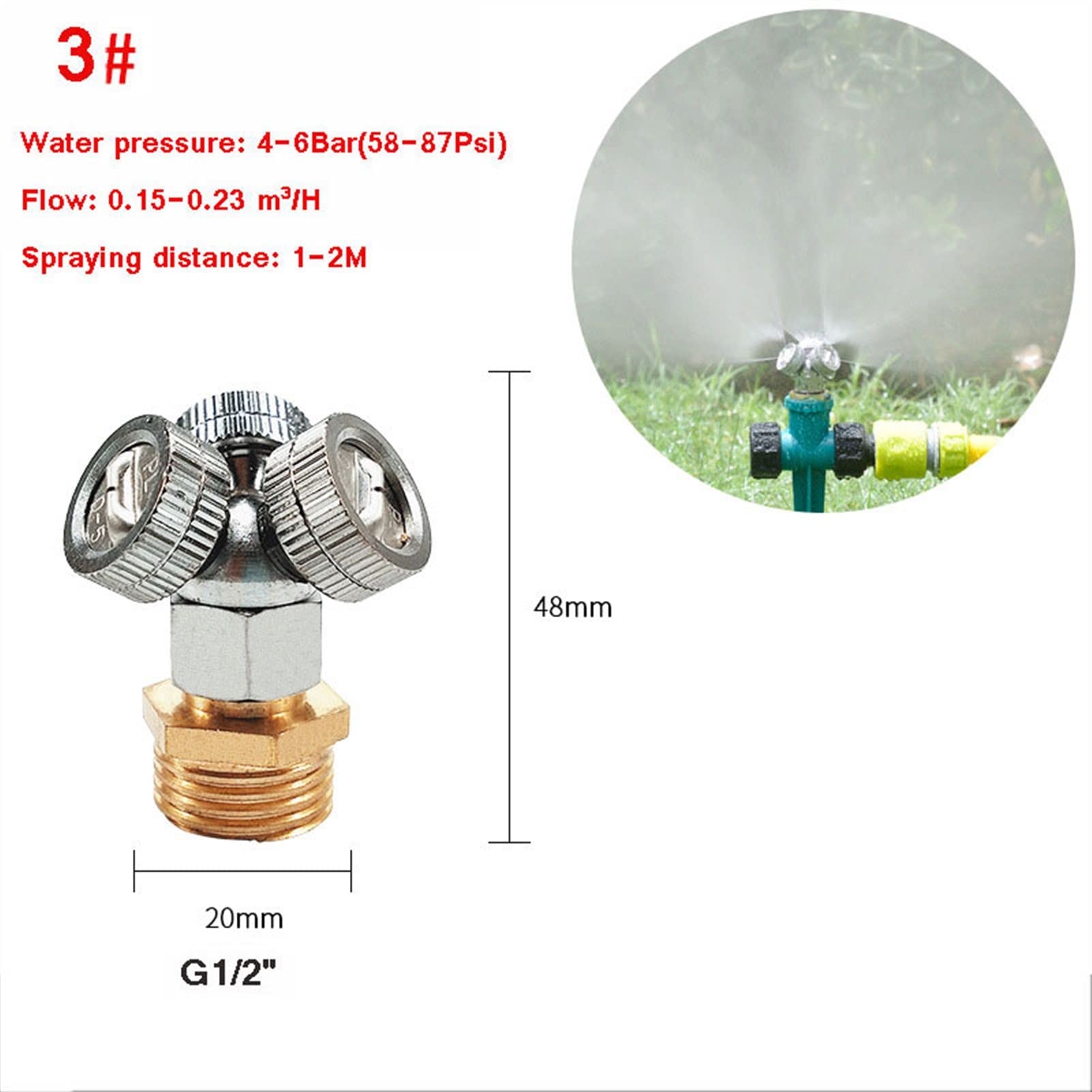 Paquete de 10 boquillas de nebulización de latón con forma de abanico, boquillas de nebulización de baja presión con boquilla G1/2" para sistema de refrigeración, boquilla de niebla plana de abanico