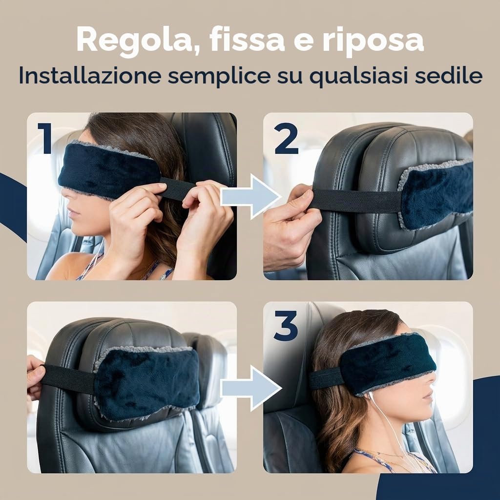SeatSleeper L'alternativa al cuscino da viaggio che impedisce il dondolio della testa – Cinghie per la testa dell'aereo e fascia di supporto per la testa dell'auto ideale per viaggiare in posizione