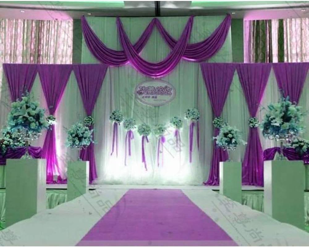 Silk Fabric Swag Curtain,Christmas,Birthday Party,Event, Wedding Stage Decorations Backdrop,Main Backdrop 20X10ft with Both Side 6.6X6.6ft (Purple)