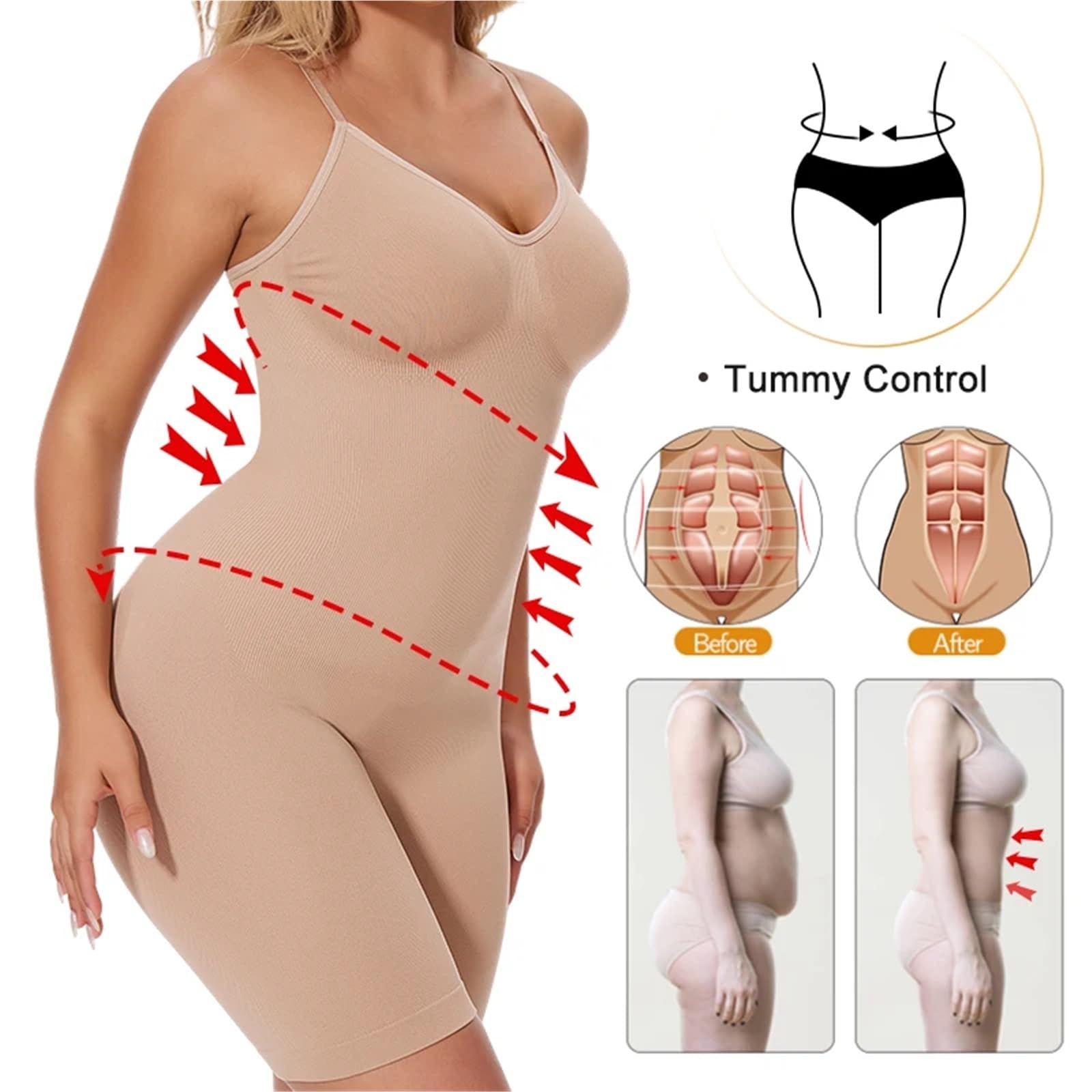 body moldeador Fajas moldeadoras for mujer, control de abdomen, realce glúteos, moldeador cuerpo completo, adelgazante muslos, entrenador cintura, ropa interior , fajas for el vientre(Brown,XXL)