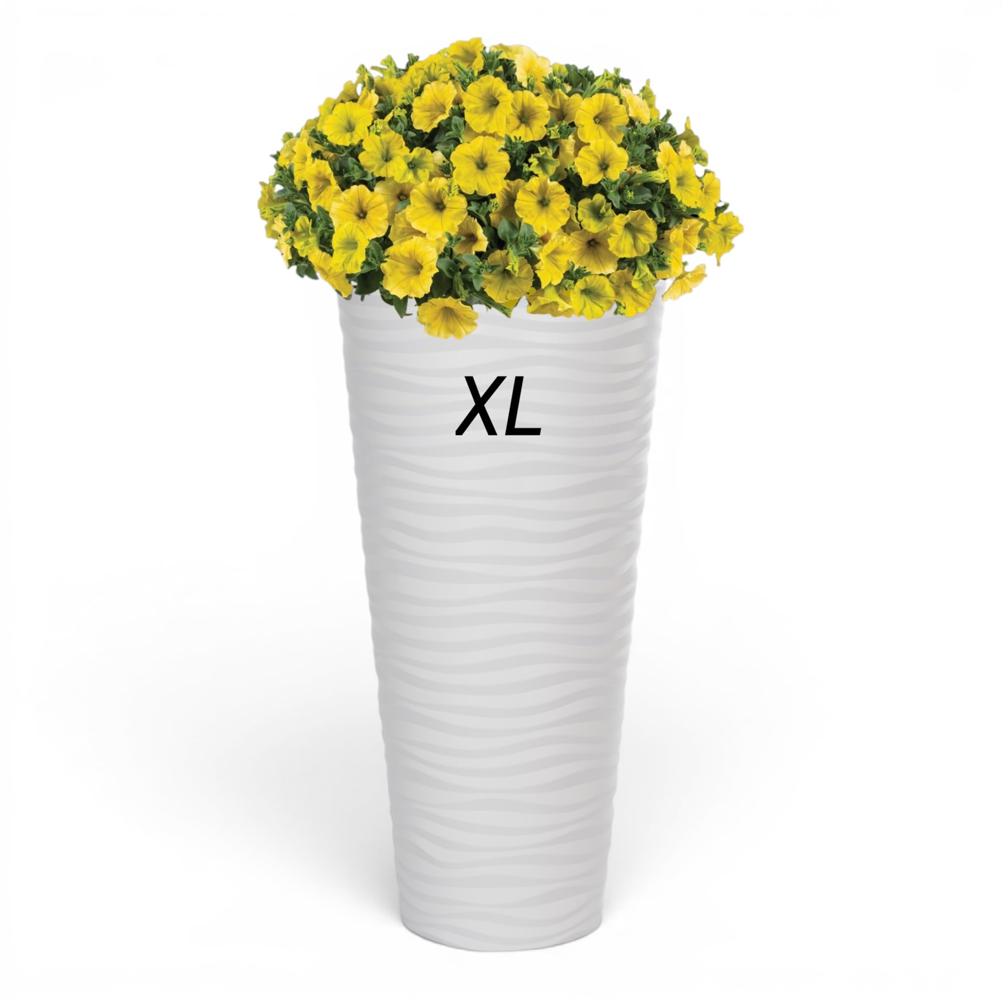 Vaso per piante sottile, XL, rotondo, effetto 3D, ondulato, colore: bianco, con scomparto rimovibile, diametro x altezza: 30 x 57 cm