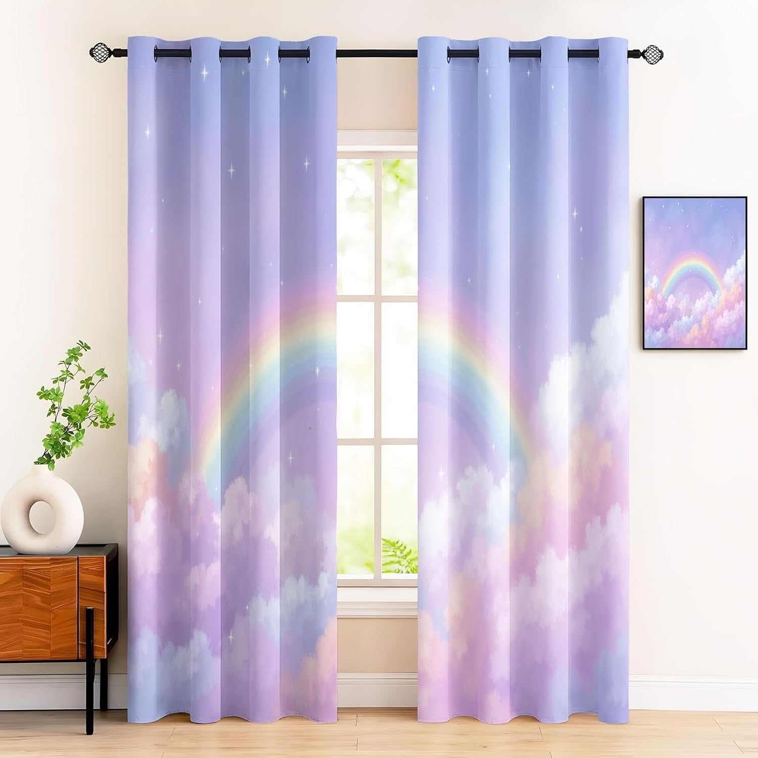 Tęczowa kolorowa termiczna zasłona zaciemniająca dla dzieci trzy piętra przelotki zasłony salon zestaw 2 sztuk 135 x 280 cm (dł. x wys.) E149