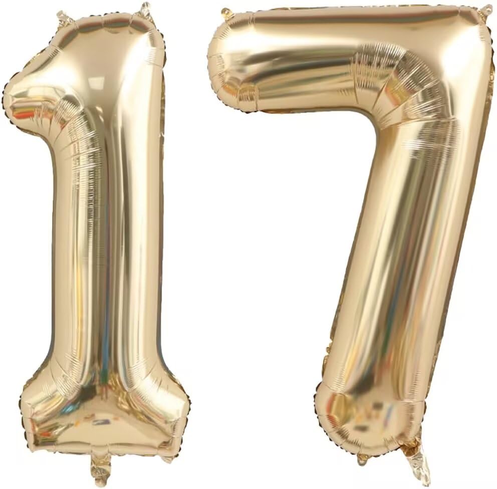 Image of 17 Balloon Numbers, 40 Inch Champagne Gold 71th 17th Birthday Balloons, Foil Mylar Helium Large Number Balloons, Birthday Party Decorations Supplies for Men Women