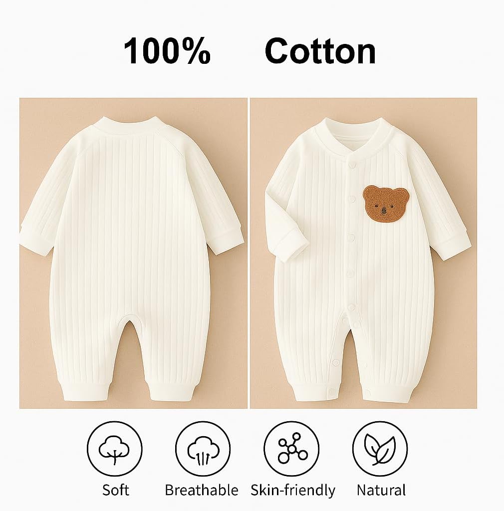 KaKa Co. Baby Long Sleeve Bodysuit Rompers, 100% Cotton, Soft & Hypoallergenic One-Piece Outfit for Infants 0-12 Months - Image 4