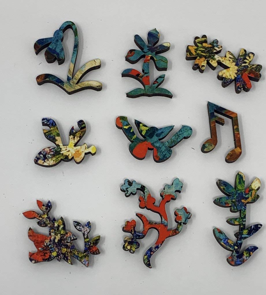 Mini Wooden Jigsaw Puzzle for Adults - Vase with Summer Flowers by Vincent Van Gogh, 50 Unique Wooden Pieces by Nautilus Puzzles - Image 2