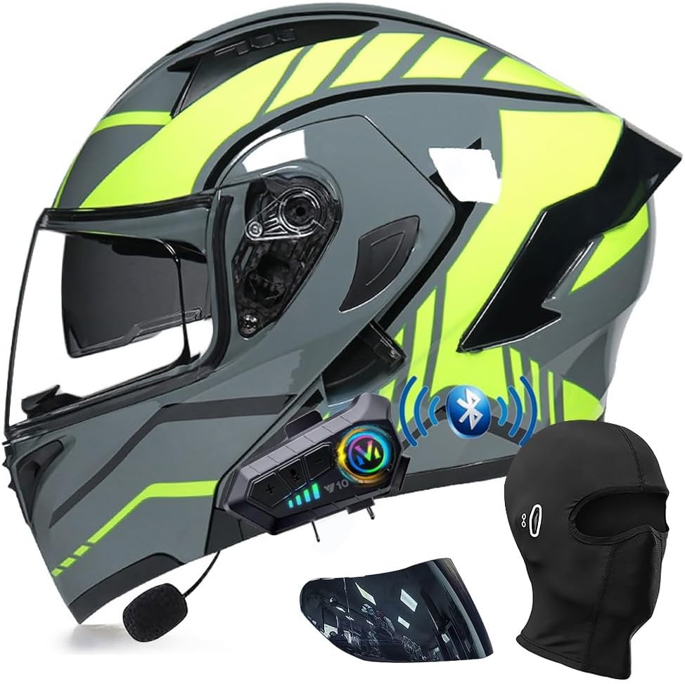 Bluetooth Modular Motorcycle Helmets, DOT Approved Flip Up Full Face Motorcycle Dual Visor Helmet, with Dual Speakers and Microphone, for Adults Men and Women M~XXL