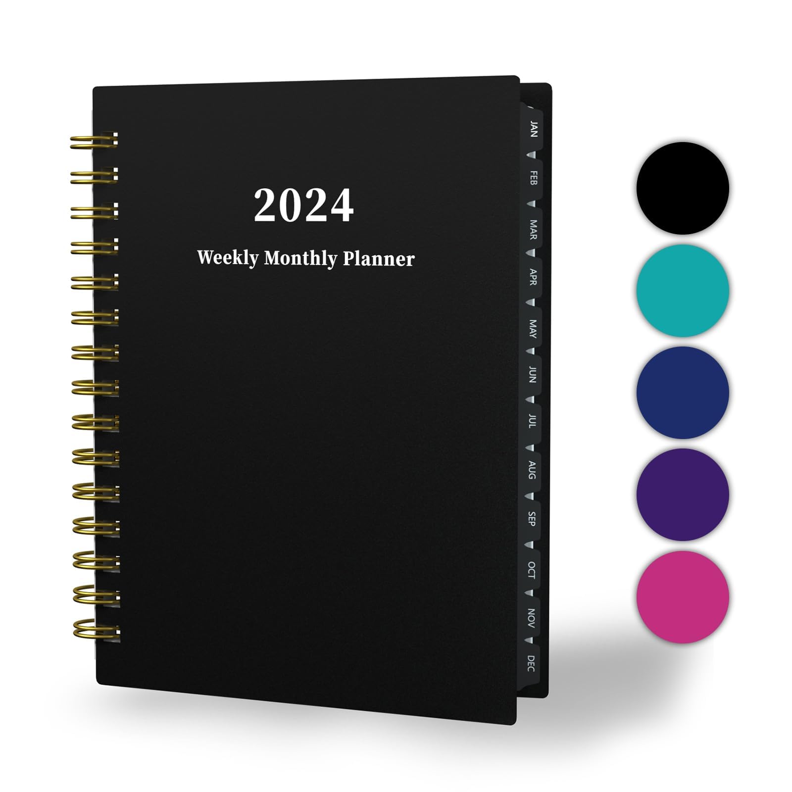 Ecowhite 2024 Planner, 12 Months, JAN.2024 to DEC.2024, 8.4"×6", 2024 Weekly Monthly Planner with Spiral Bound, Waterproof Hardcover & Sticky Index Tabs, Black