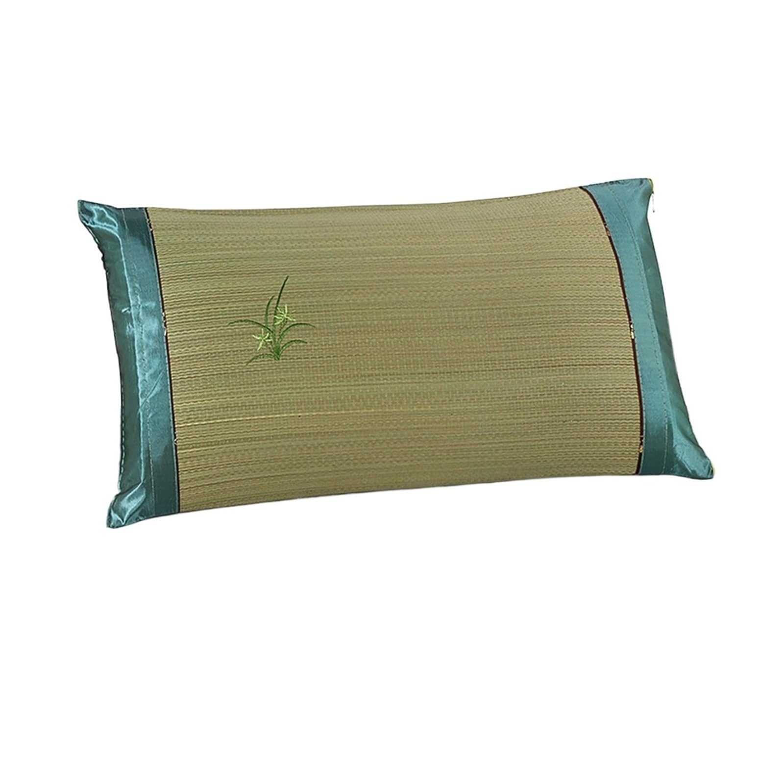 Adult Ice Silk Willow Mat Pillowcase Pair Summer Reed Mat Cooling Bedding Rectangular Shape Envelope Closure Non-Disposable(B)