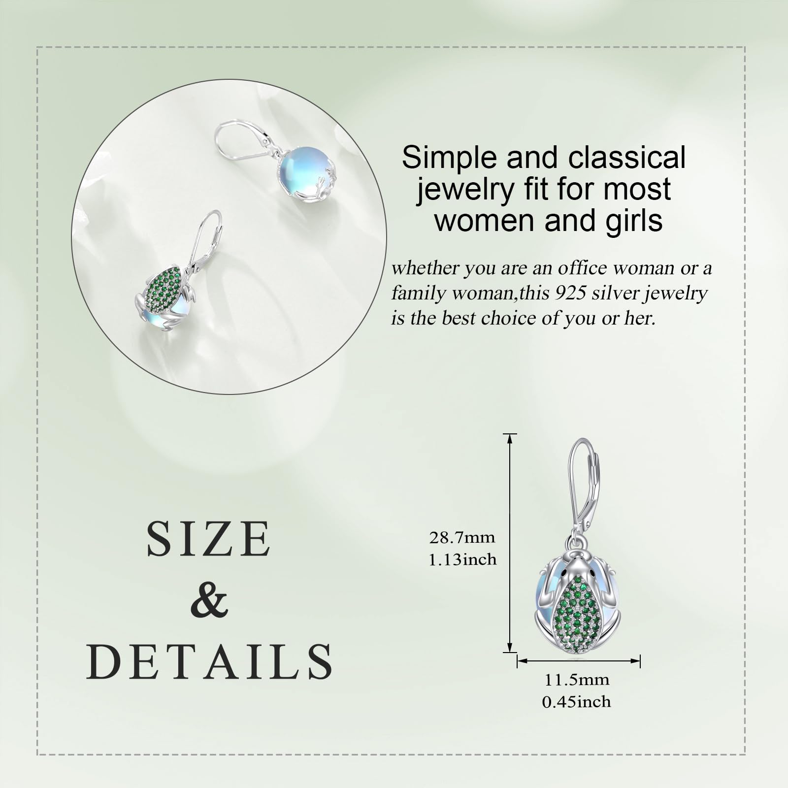 Żaba kolczyki ze srebra wysokiej próby 925, kamień księżycowy / lapis lazuli / różowy opal wiszące kolczyki leverback kropla kolczyki żaba biżuteria prezent dla kobiet