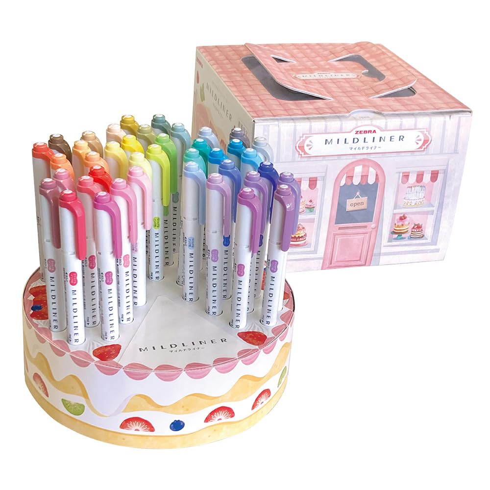 Zebra Mildliner 40 Color Complete Set with Cake Pen Stand Holder Japan