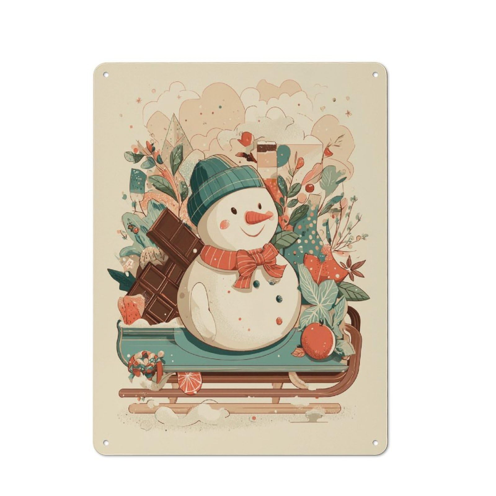 Junmoney Snowman Winter Sleigh Adventure Understated Office Metal Sign 40X30cm Featuring Studio Wall Plaque For Office, Study, Studio Or Hallway