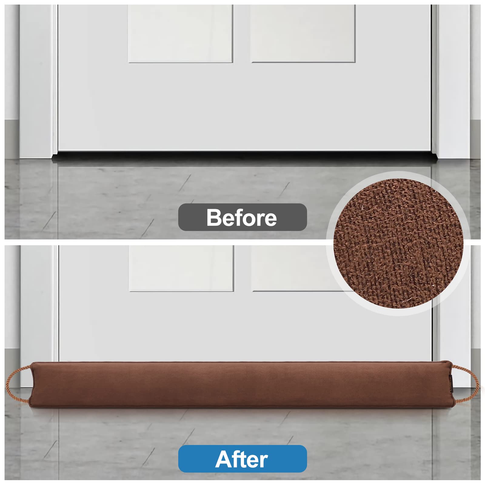 CIMA 36" Weighted Under Door Draft Stopper, Bottom Door Seal Sound Wind Blocker Weather Stripping - Brown