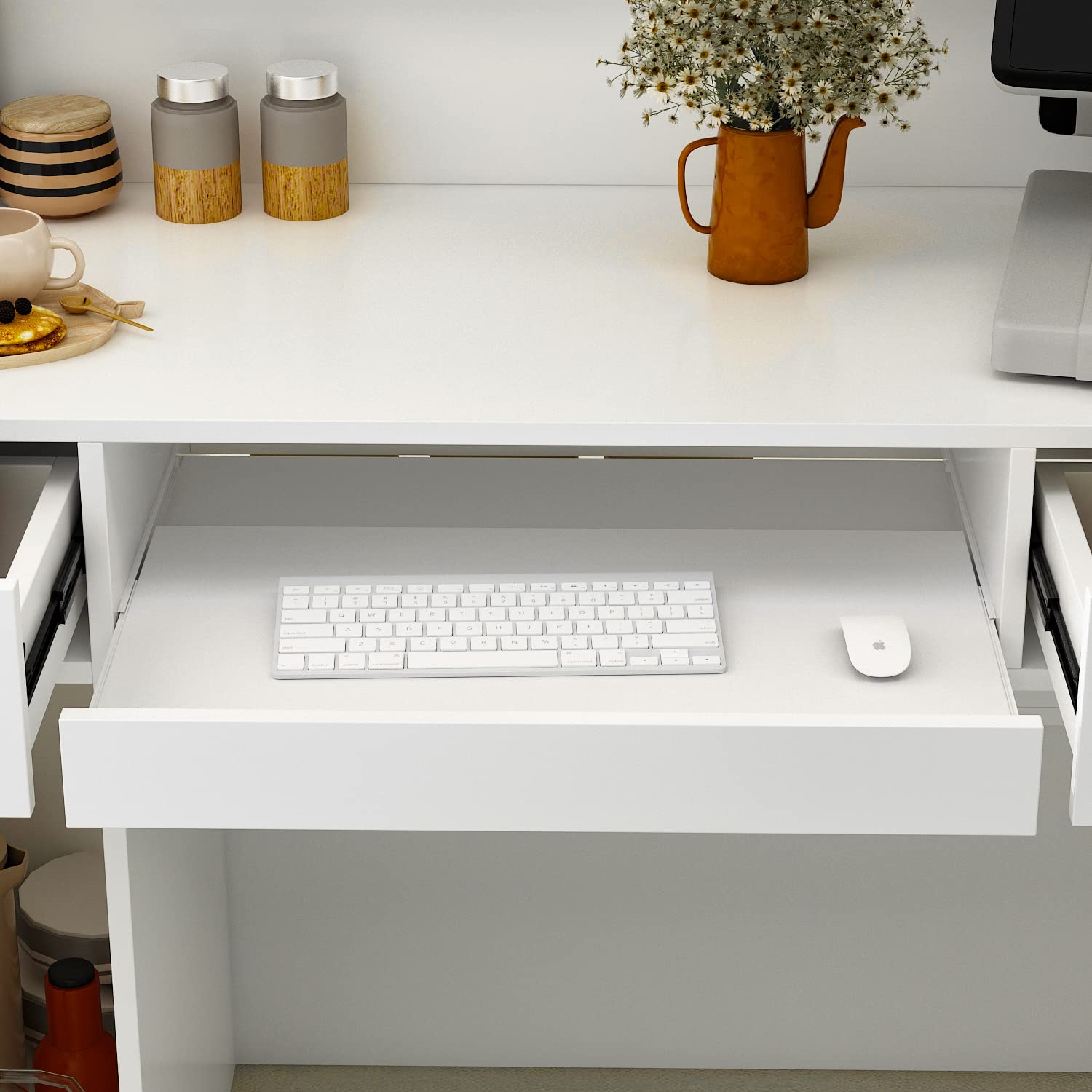 Caldion Empfangstheke mit LED-Beleuchtung, Rezeptionstisch mit Schublade und Regalen, Weiß 120x50x100 cm MDF