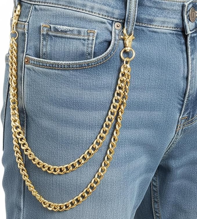 SABOZE Wallet Chain & Pants Chain for Jeans Double Layer Light Gold
