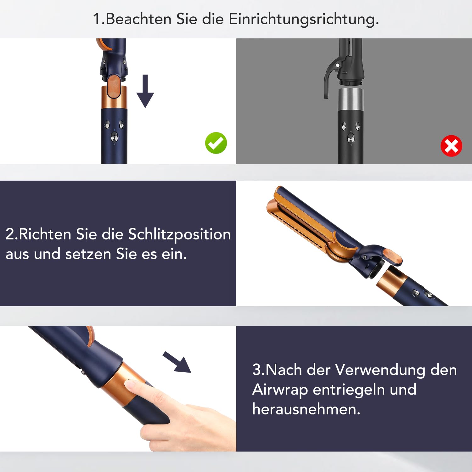 Glätteraufsätze für Dyson Airwrap mit Airflow Technologie ohne heiße Platten für sanftes Haarstyling mit weniger Schäden, Kompatibel mit HS01/HS05/HS08, Blau