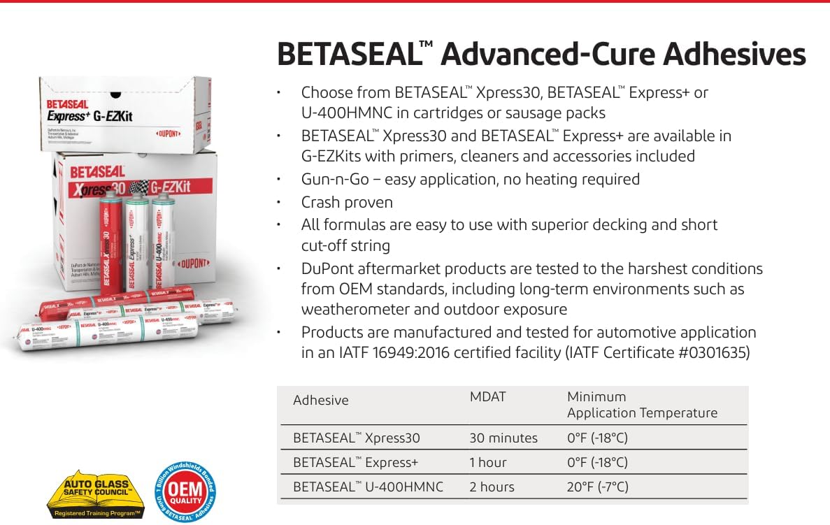 Dupont Betaseal Xpress 30 Advanced-Cure Auto Glass Urethane, Adhesive 10 Tubes