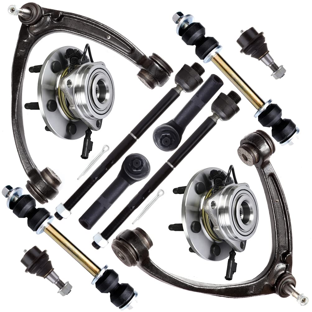 SOSOPARTSOSOPART 12pc Set 4WD AWD Front Suspension Kit Upper Control Arm w/Ball Joint Tie Rod End Sway Bar Wheel Hub Bearing Replacement for 2007-2013 For Chevy Silverado 1500 2007-2014 For Chevy Tahoe