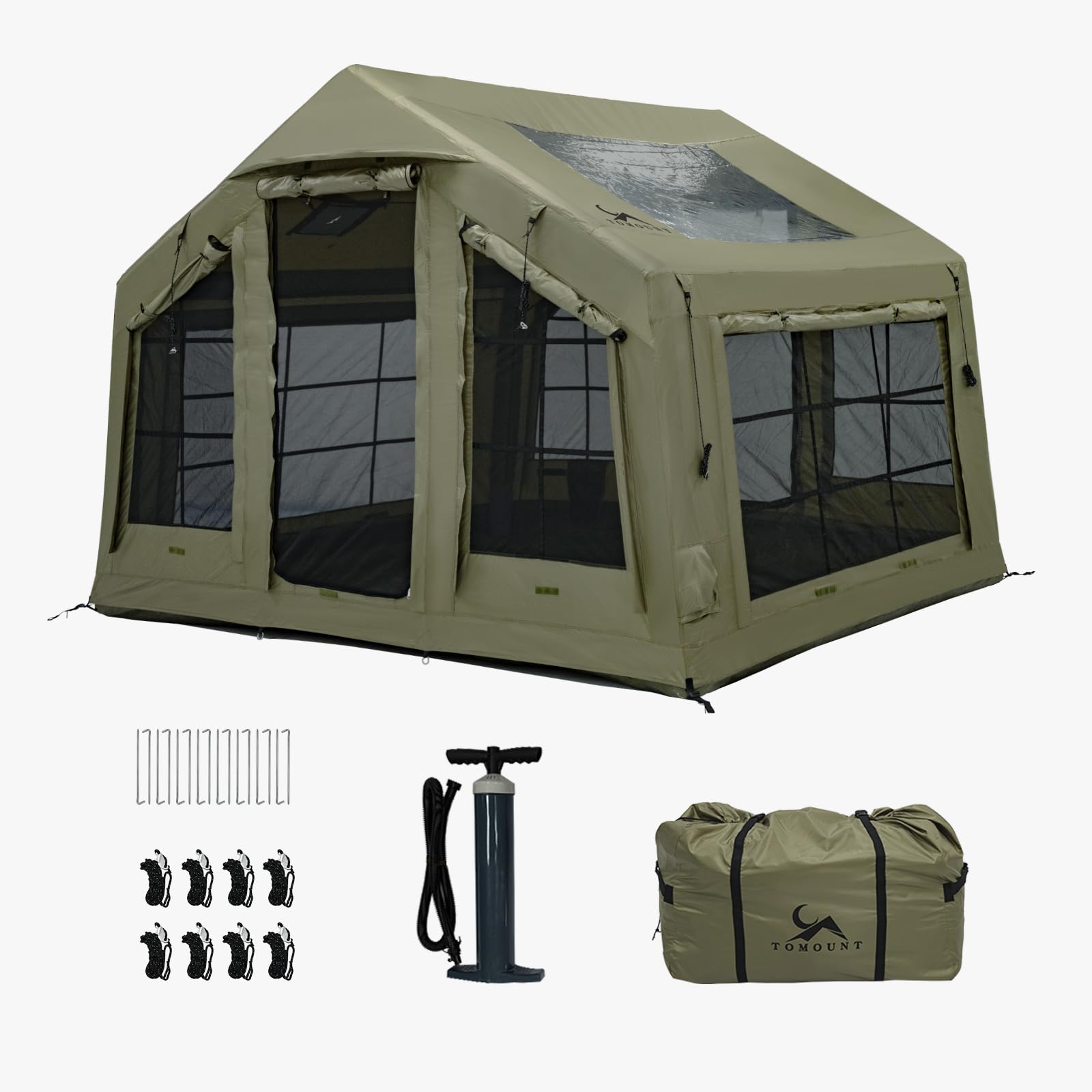 TOMOUNT Grande tente gonflable pour 6 personnes, 300D imperméable en polyester avec sac de rangement et pompe à air, tente de camping pour l'extérieur, le camping, la randonnée