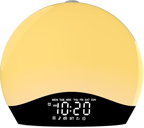 Reloj despertador con luz de amanecer para niños, durmientes pesados, dormitorio, máquina de sonido con altavoz Bluetooth con 22 sonidos naturales,