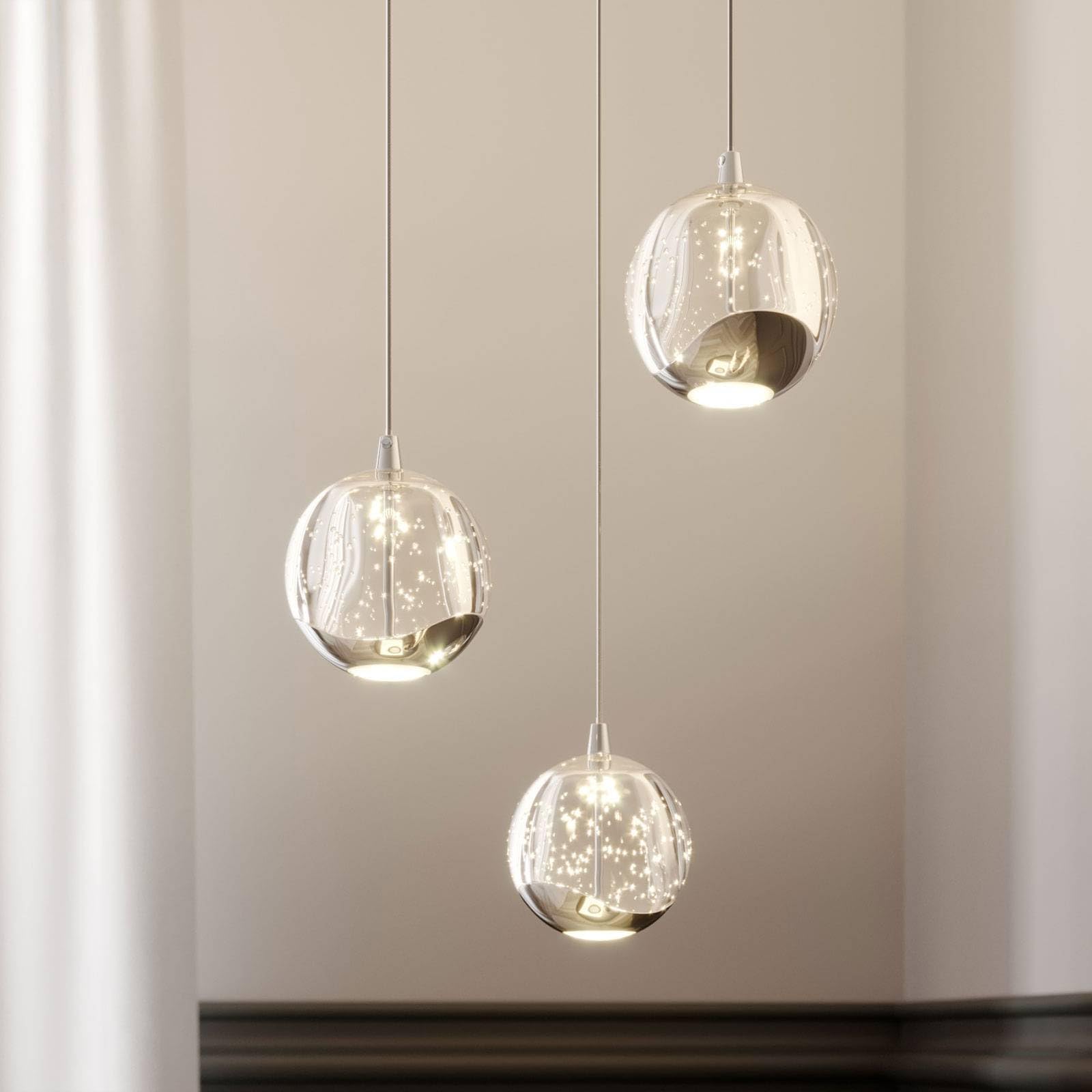 Lucande LED Esstisch Pendelleuchte Glas chrom, Hängeleuchte Esszimmer 15W Hängelampe Wohnzimmer Schlafzimmer Esszimmerlampe Pendellampe