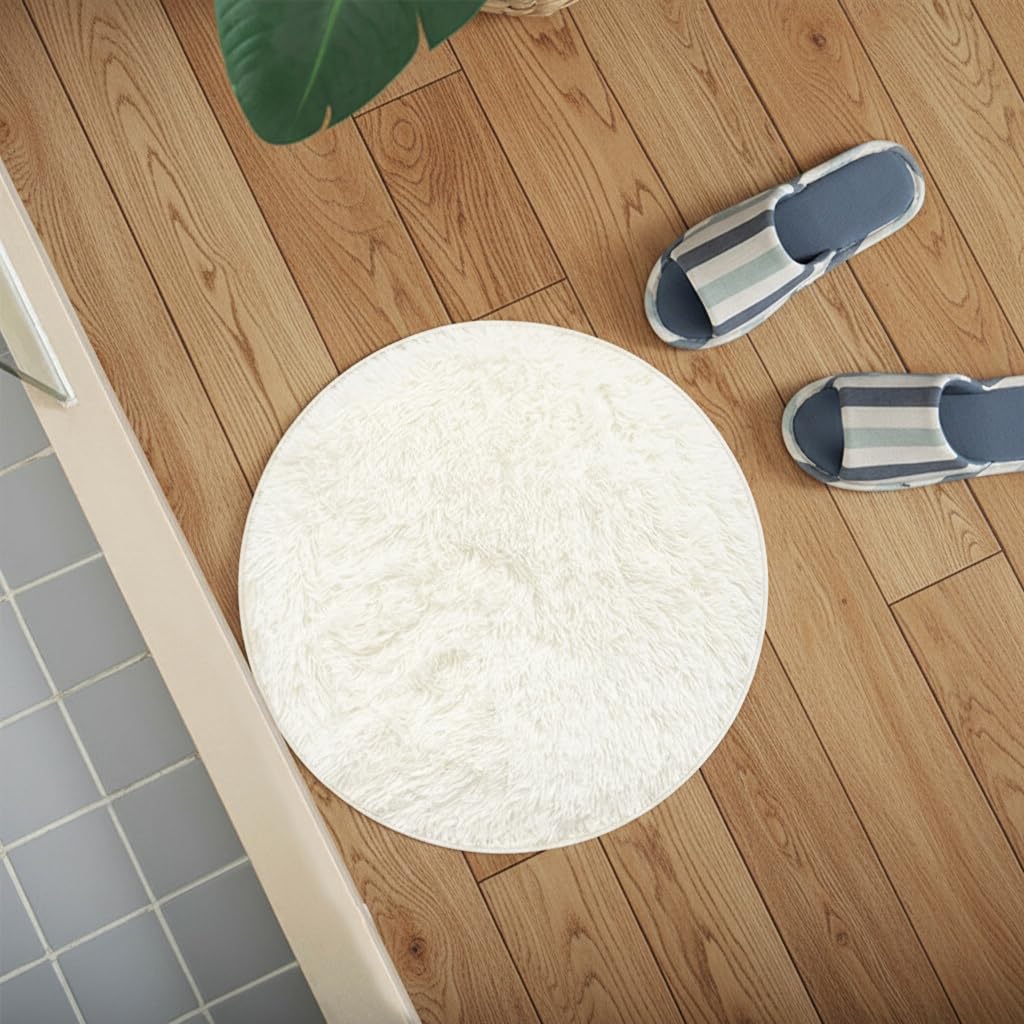 DALINA Textil Alfombra Decorativa de Pelo Largo Extra Suave -Alfombra Antideslizante para Salón Dormitorio Circular (Crudo, Diámetro 120CM)