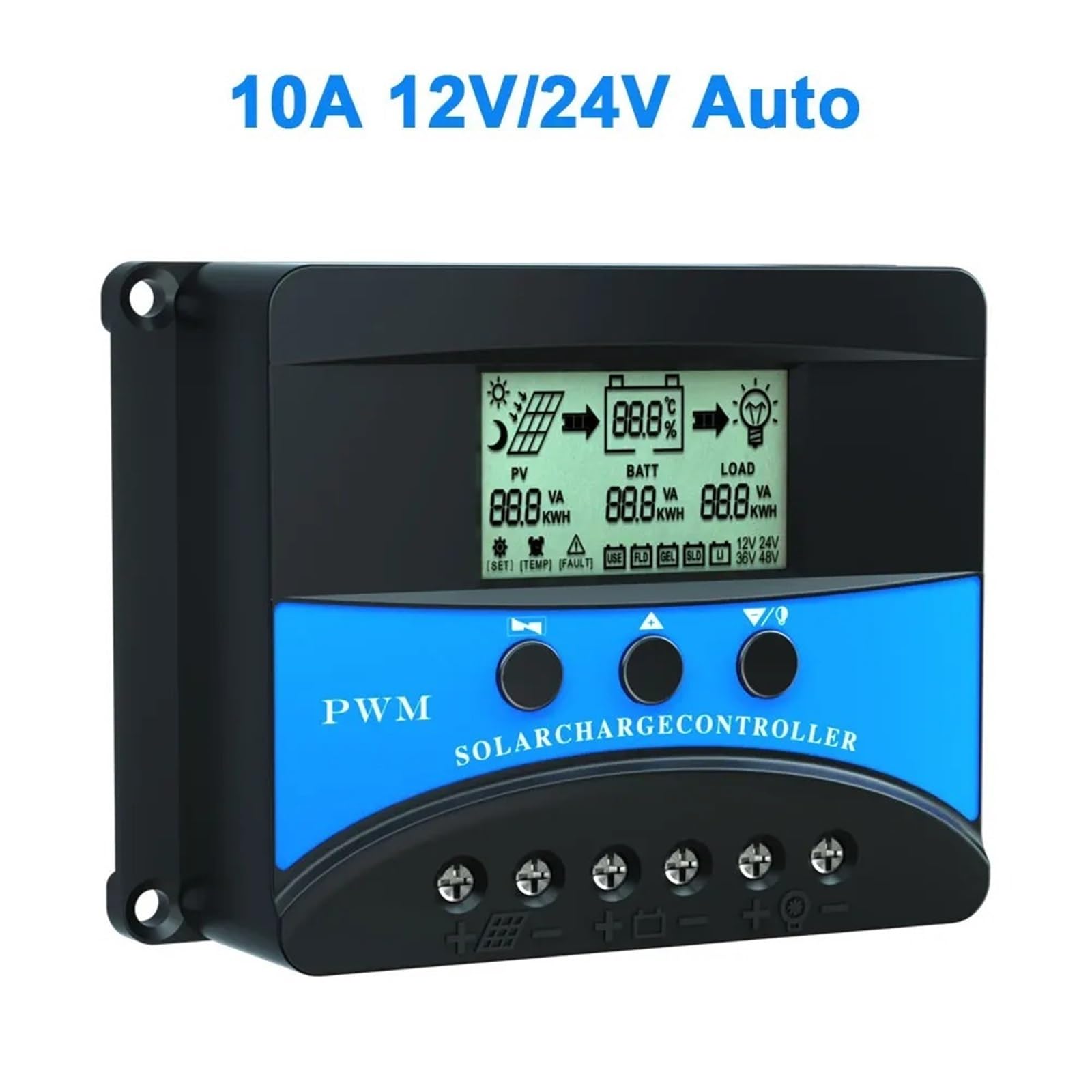1 x regulator ładowania słonecznego 10 A, 20 A, 30 A, 12 V, 24 V, 48 V, regulator PV, PWM, regulator ładowania słonecznego (10 A, 12 V, 24 V)