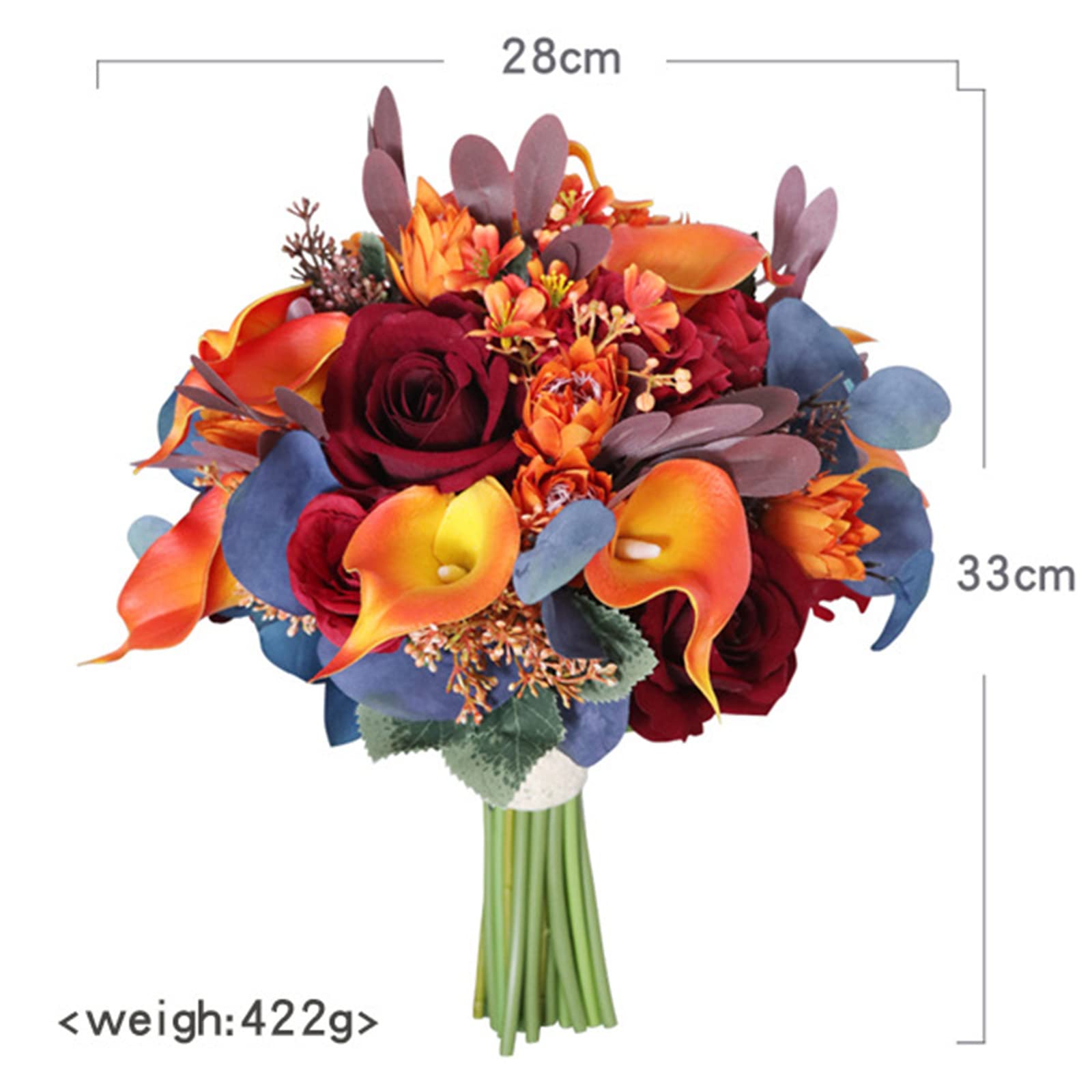 Künstliche Blumen, Brautstrauß mit bunten Rosen und Calla-Lilien, handgefertigter Wurfstrauß für rustikale Hochzeiten