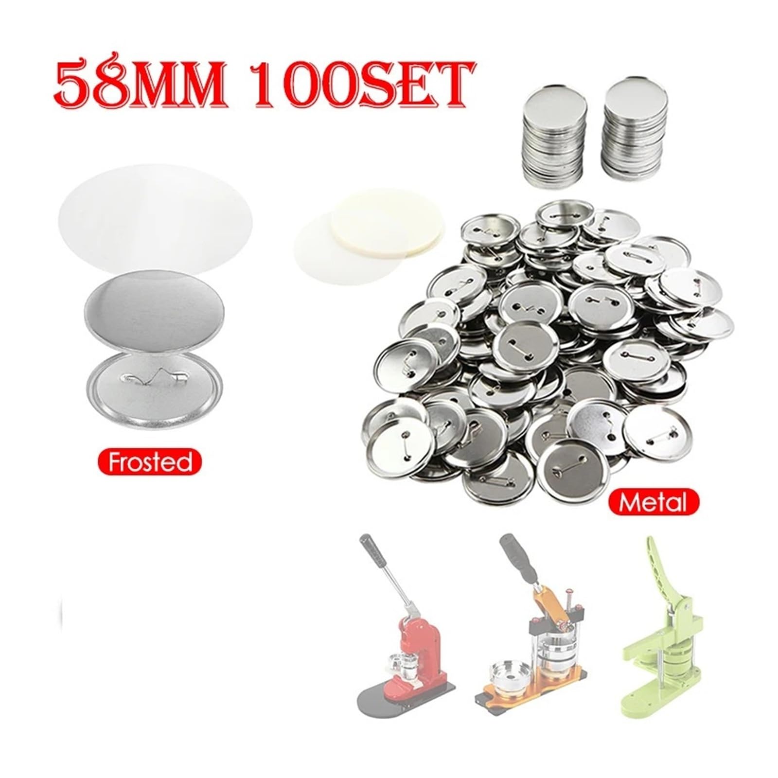 Teile zur Herstellung von Anstecknadeln und Knöpfen, 100er-Set, 58 mm, rund, Materialien for Knopfmacher, Presse, Kunsthandwerk, DIY Für Basteln