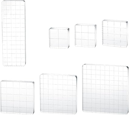 7 Pieces Acrylic Clear Stamp Block Clear Stamping Tools Set Decorative Stamp Blocks with Grid Lines for Scrapbooking Crafts, Card Making, DIY Projects (Assorted Sizes)