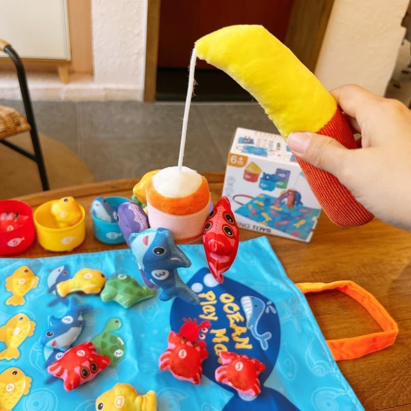 Image of Montessori Fishing Toy Set for Toddlers, with Fishing Rod, Sea Animals,Stackable Buckets Counting,Storage Mat, Educational Fun Baby Birthday Gifts for 1 Year Old Boy Girl