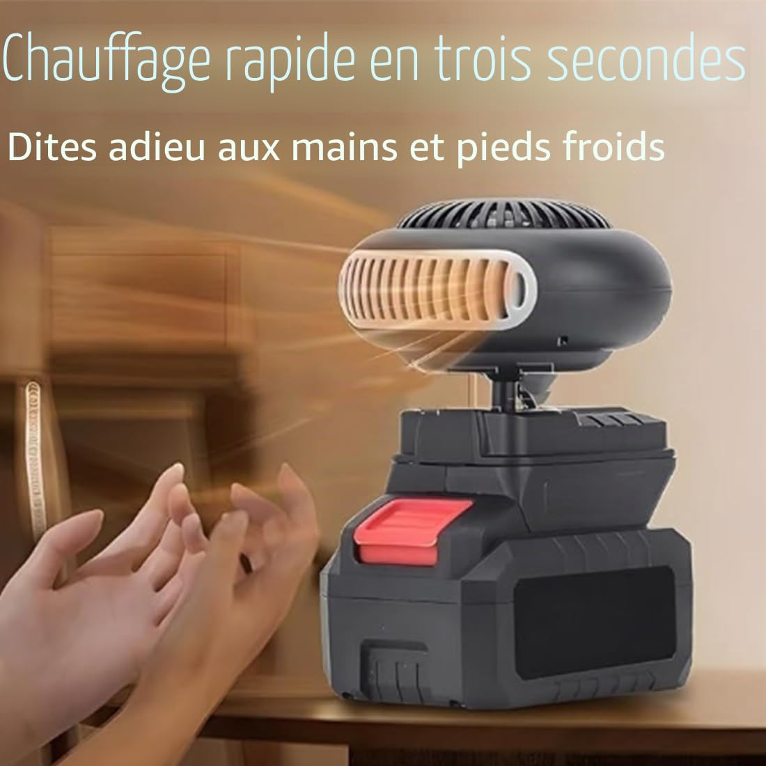 Chauffage Pour Voiture Sur Batterie, 1500 Mah Chauffage a Batterie Sans Fil, Radiateurs Soufflants Anti-Givre/Brouillard, Avec 2 Ports USB, Pour Le Camping, Camping-Car, Bureauu (B:Deux batteries)
