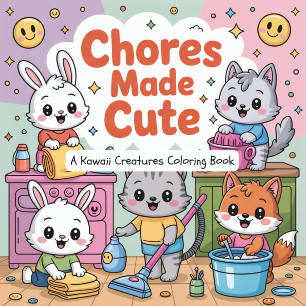 Chores Made Cute: A Cute Kawaii Coloring Book with Adorable Animal Characters Doing Simple Household Chores in a Fun and Playful Way