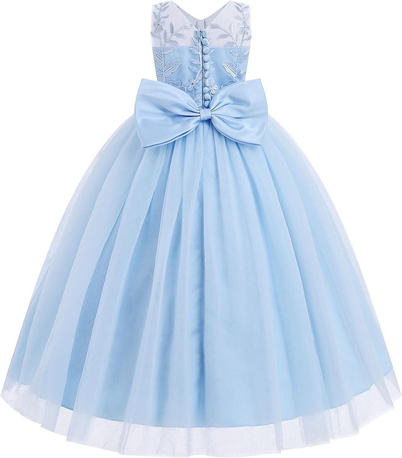 IDOPIP Flower Girl Lace Dress for Kids Wedding Bridesmaid Pageant Party Formal Long Gown Princess Communion Tulle Bow Dresses - Image 4