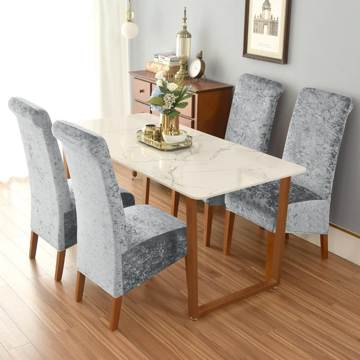 Stretch Dining Room Chairs Velvet Chair Slipcovers Armless Seat Covers Chair Protector Cover for Dining Room Living Room,Black