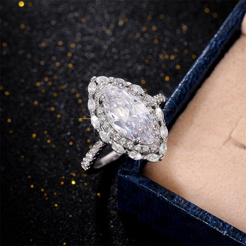 18K Gold Plated Engagement Ring for Women Marquise Cut Cubic Zirconia Halo Bridal Wedding Band CZ Promise Anniversary Ring Size 6-10(6) - Image 2