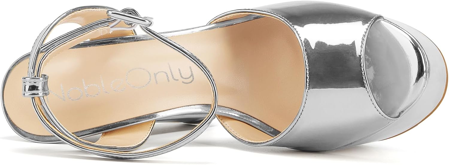 NobleOnly Womens High Block Platform Heel Peep Toe Ankle Strap Sandals Buckle Prom Dress Shoes 5.9 Inches Heels - Image 5