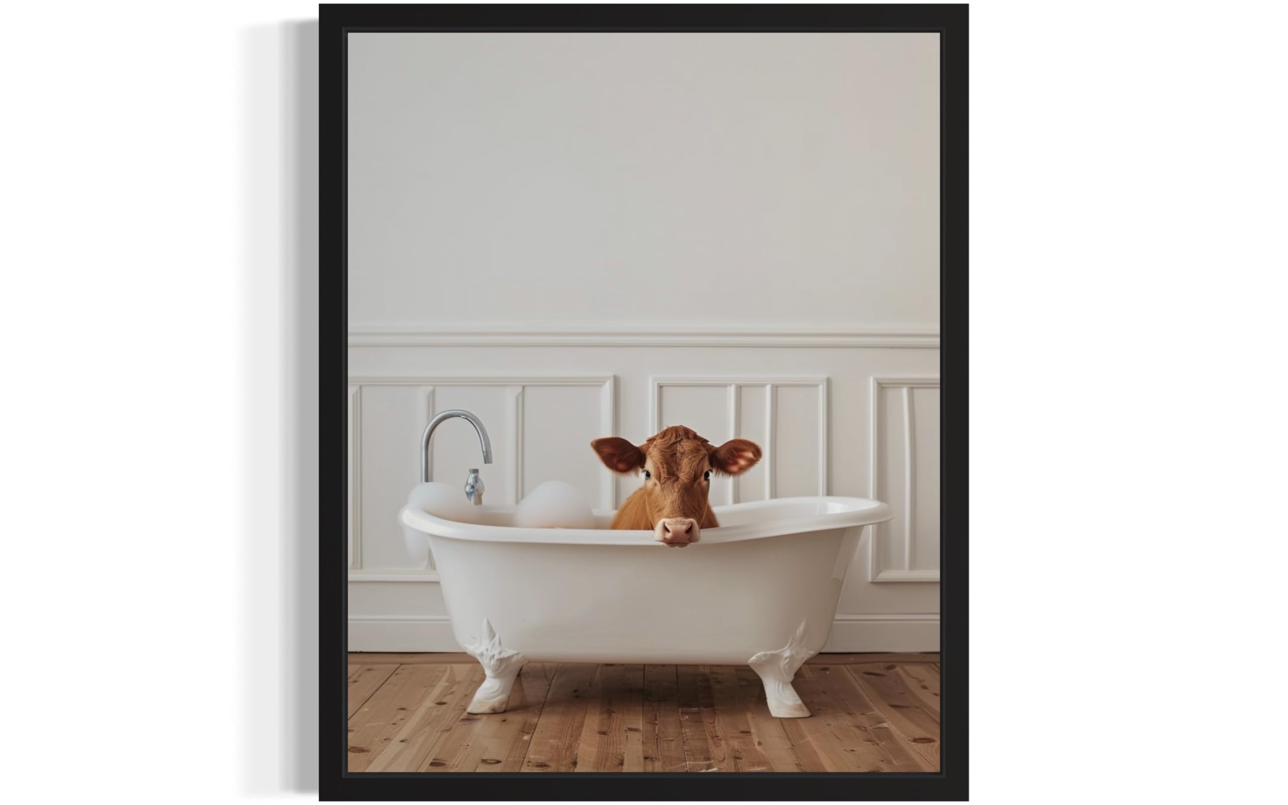 Cow in Bathtub Wall Art Print Poster, Bathroom Decor Posters Prints for Restroom Home Picture Painting Artwork Gallery 1 (Cow, 11 x 14 inches, Black