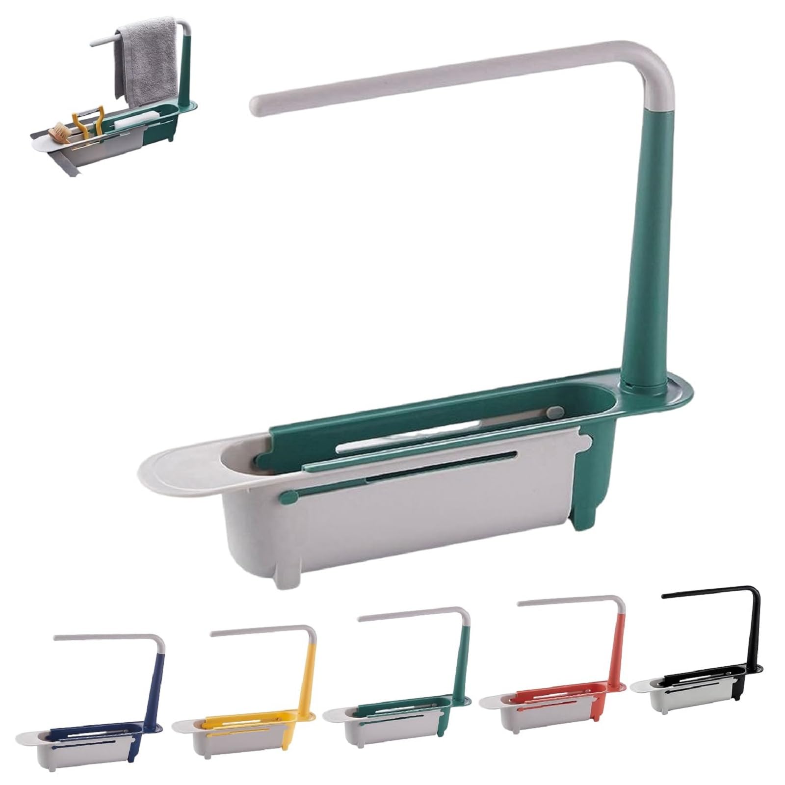 Telescopic Sink Storage Rack, Adjustable Kitchen Sink Organiser (Green)